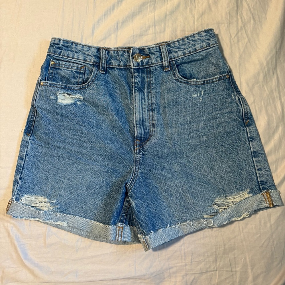 Zara Blue Jean Shorts High-Waisted Distressed
